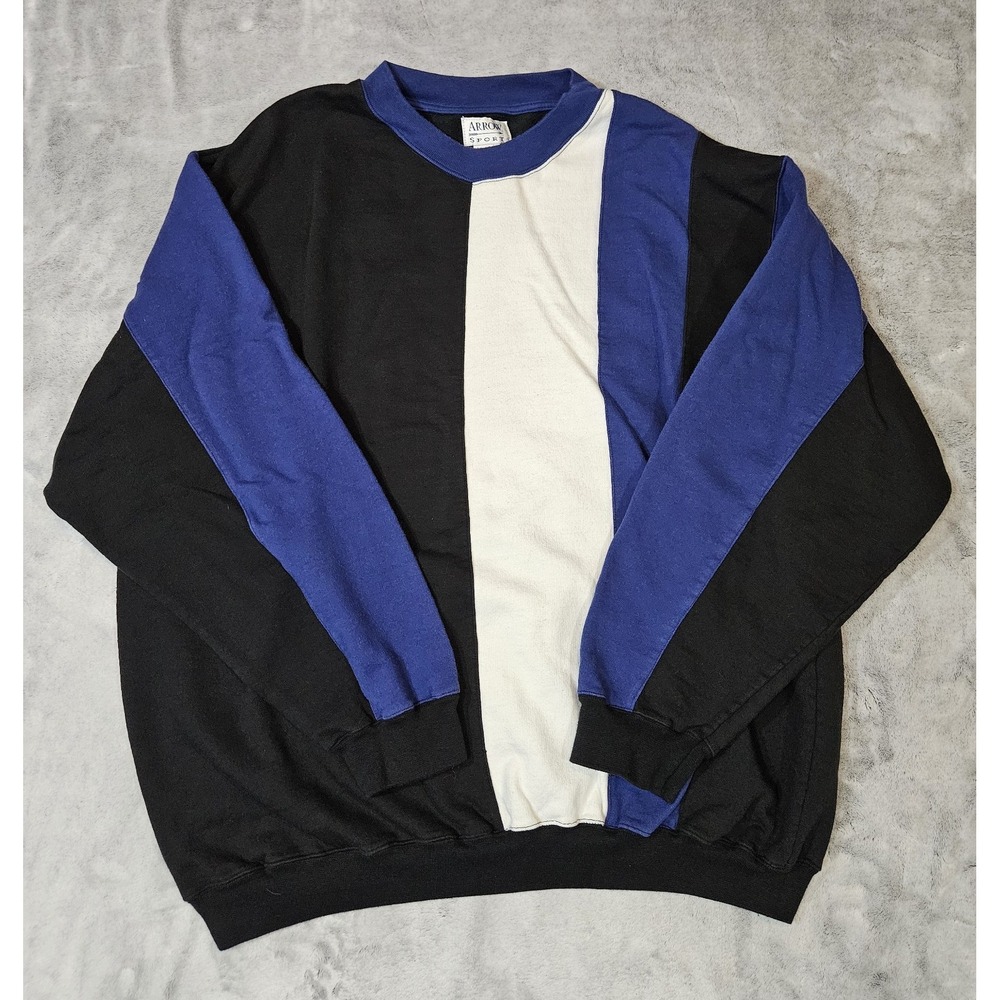 Vintage Arrow Sport Colorblock Sweatshirt Men's XL Blue Black Cream Crewneck